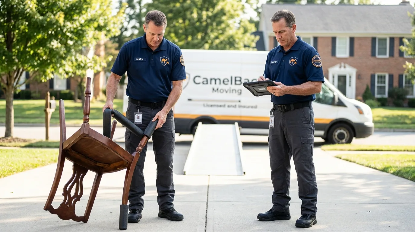 Movers inspecting furniture for damage prevention before loading in Garrett Park, MD