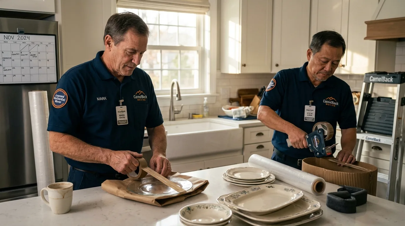 Professional crew packing kitchen dishware in Garrett Park, MD